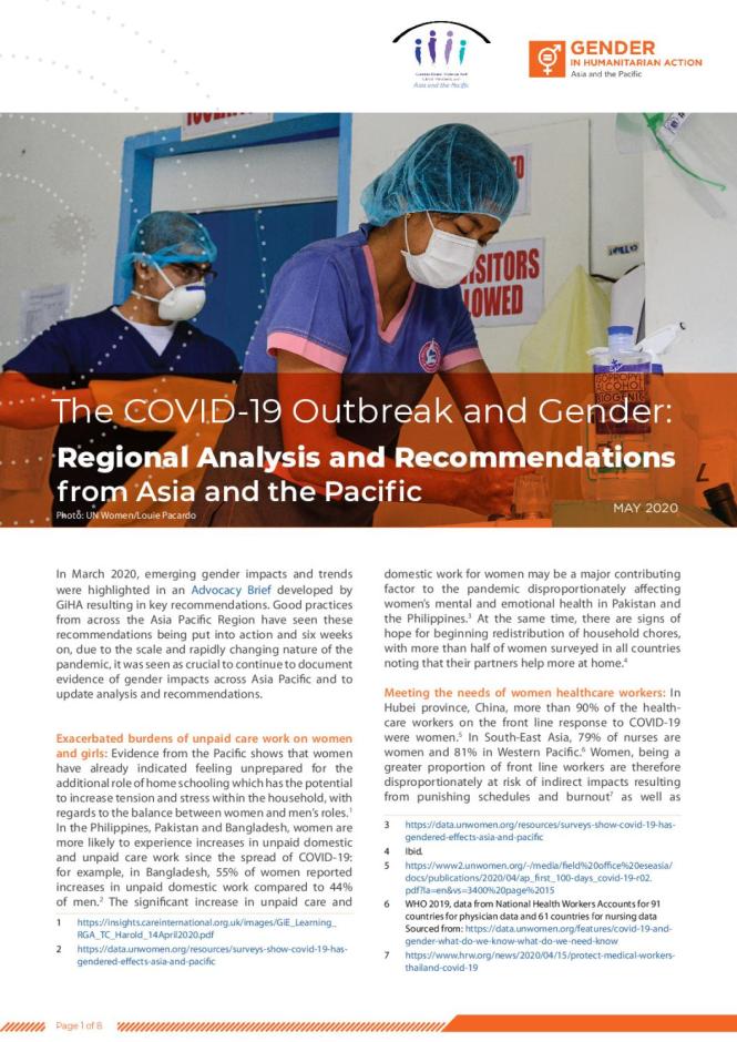 The COVID-19 Outbreak and Gender: Regional Analysis and Recommendations from Asia and the Pacific