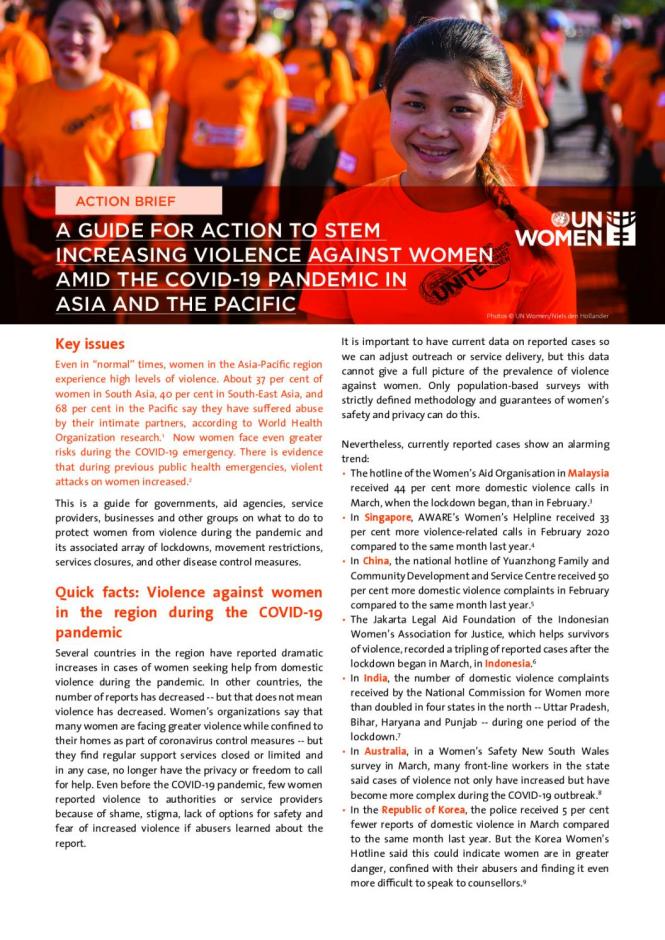 Action Brief: A Guide for Action to Stem Increasing Violence Against Women amid the COVID-19 Pandemic in Asia and the Pacific