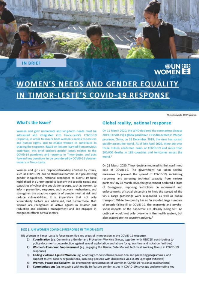 In Brief: Women’s Needs and Gender Equality in Timor-Leste’s COVID-19 Response