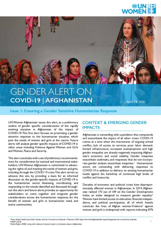 Gender Alerts on COVID-19 in Afghanistan Series. UN Women. (2020)
