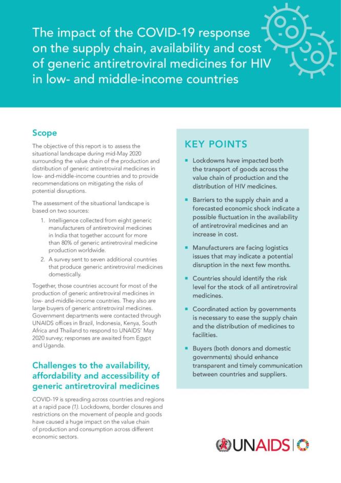 The Impact of the COVID-19 Response on the Supply Chain, Availability and Cost of Generic Antiretroviral Medicines for HIV in Low- and Middle-income Countries