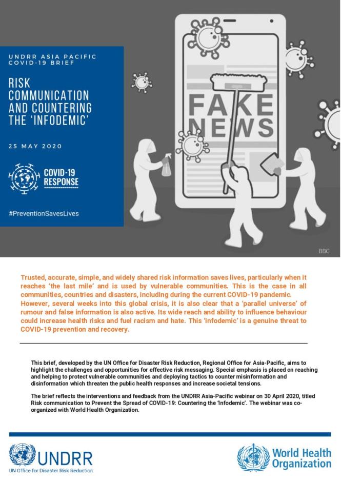 UNDRR Asia-Pacific COVID-19 Brief: Risk communication and countering the ‘Infodemic’. UNDRR Asia-Pacific. (2020)