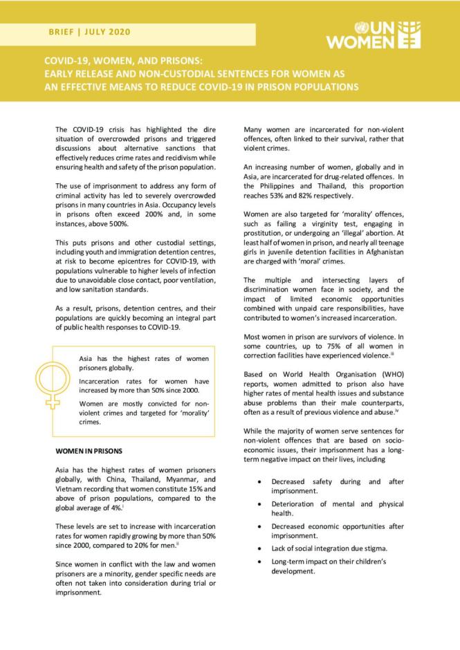 IN BRIEF: Covid-19, Women, and Prisons: Early Release and Non-Custodial Sentences for Women as an Effective Means to Reduce Covid-19 in Prison Populations