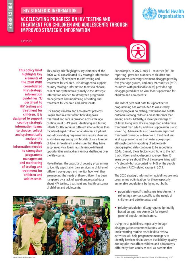 HIV Strategic Information: Accelerating Progress on HIV Testing and Treatment for Children and Adolescents through Improved Strategic Information