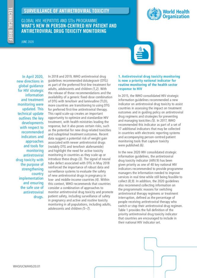 Surveillance of Antiretroviral Toxicity: Global HIV, Hepatitis and STIs Programme: What's New in Person-centred HIV Patient and Antiretroviral Drug Toxicity Monitoring