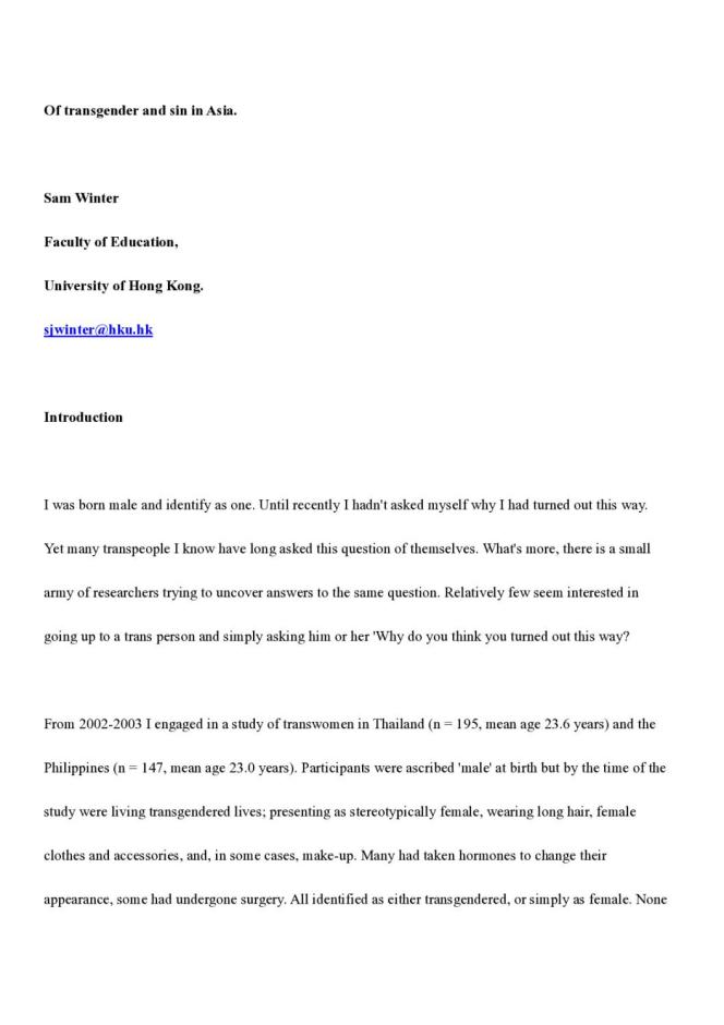 Of Transgender and Sin in Asia