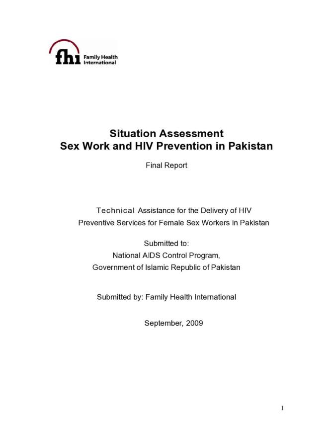 Situation Assessment Sex Work and HIV Prevention in Pakistan: Final Report