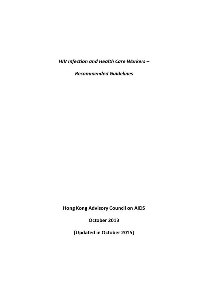 HIV Infection and the Health Care Workers – Recommended Guidelines