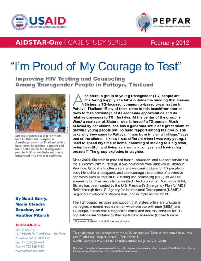 I’m Proud of My Courage to Test: Improving HIV Testing and Counseling Among Transgender People in Pattaya, Thailand