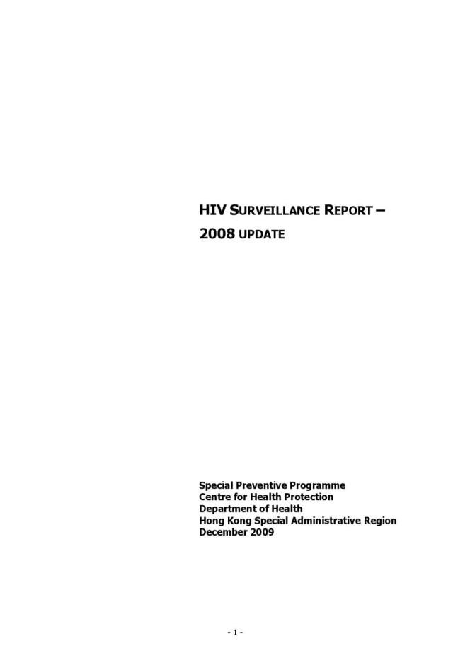 Hong Kong HIV Surveillance Report - 2008 Update