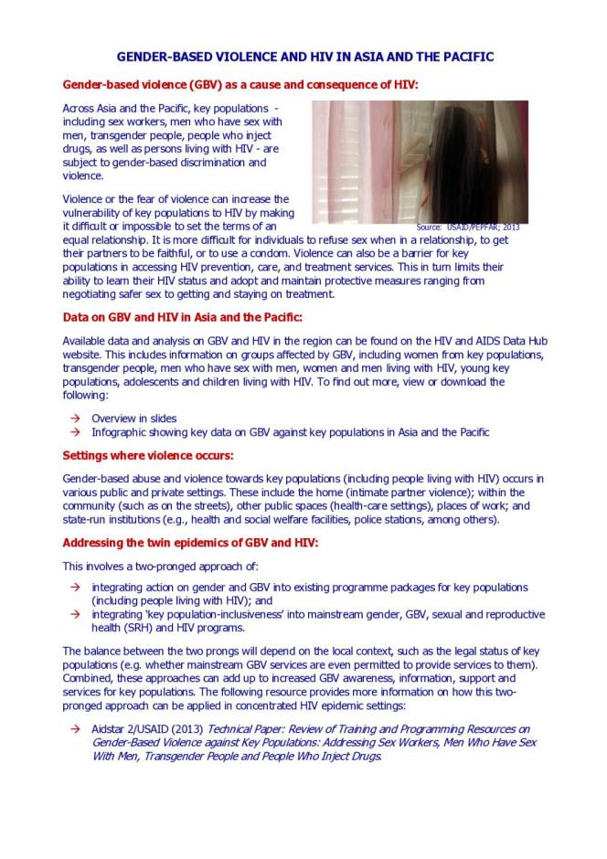 Gender-based violence and HIV in Asia and the Pacific