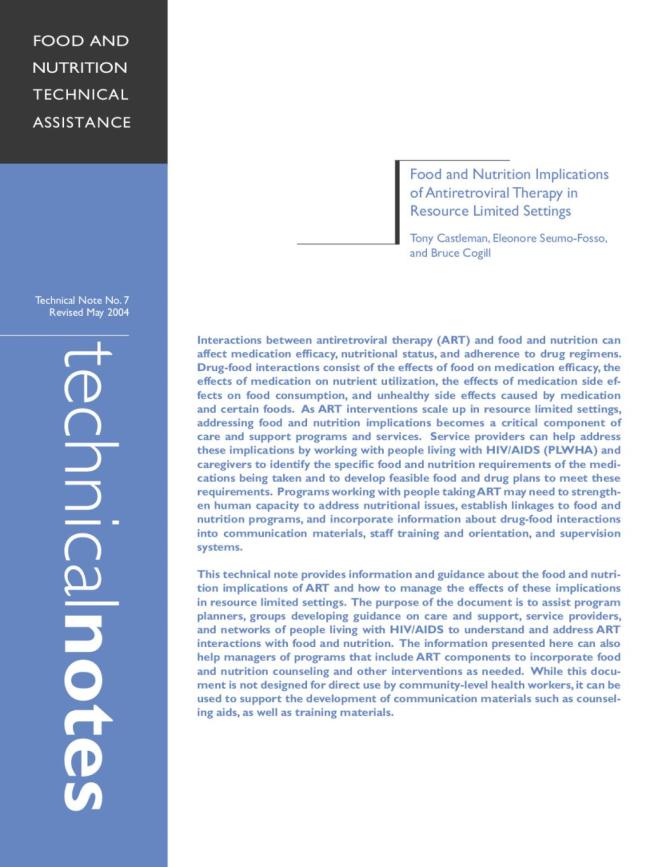 Food and Nutrition Implications of Antiretroviral Therapy in Resource Limited Settings