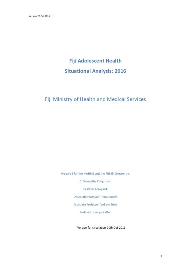 Fiji Adolescent Health Situational Analysis 2016