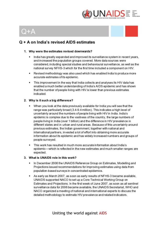 Q + A on India’s Revised AIDS Estimates