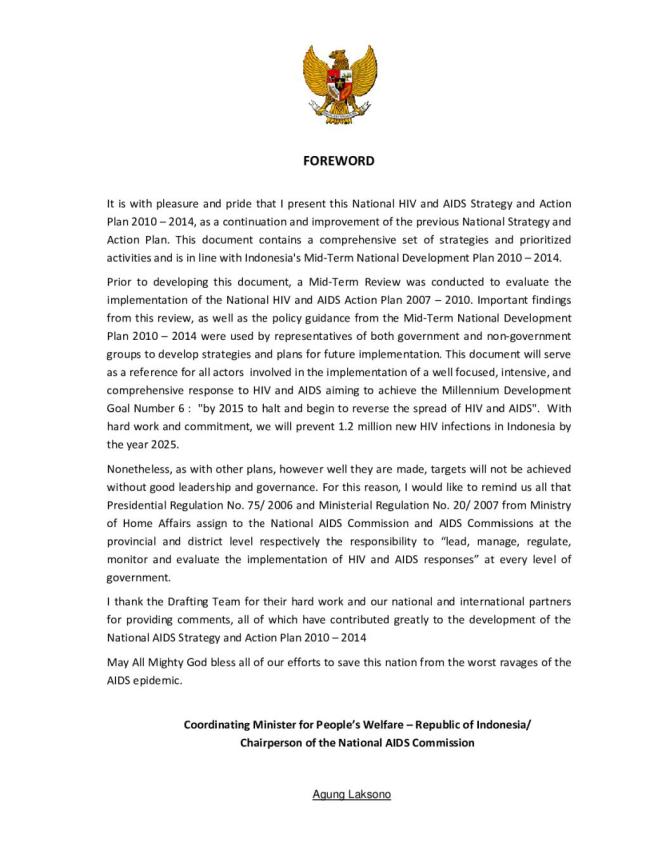 Indonesia's National AIDS Strategy and Action Plan 2010-2014