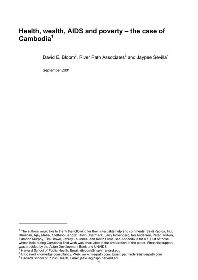 Health, Wealth, AIDS and Poverty – The Case of Cambodia