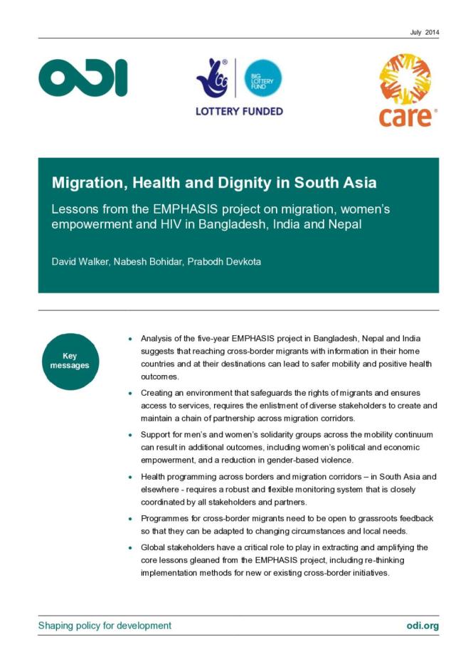 Migration, Health and Dignity in South Asia: Lessons from the EMPHASIS Project on Migration, Women’s Empowerment and HIV in Bangladesh, India and Nepal
