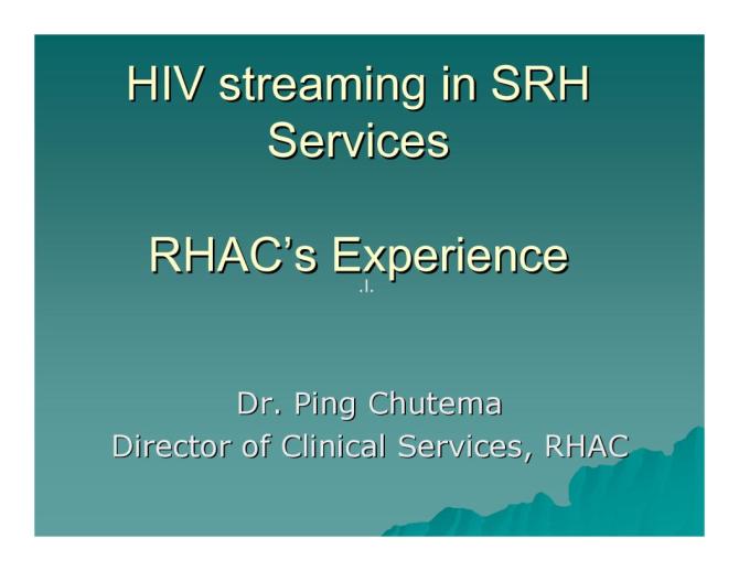 HIV streaming in SRH Services: HIV Streaming in SRH Services: Reproductive Health Association of Cambodia’s Experience