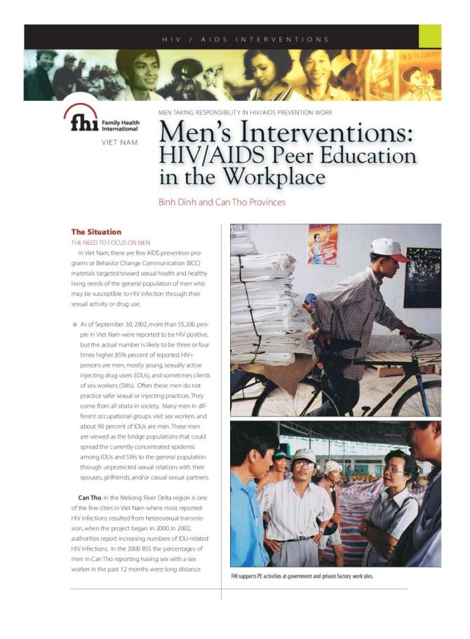 Men's Interventions: HIV/AIDS Peer Education in the Workplace
