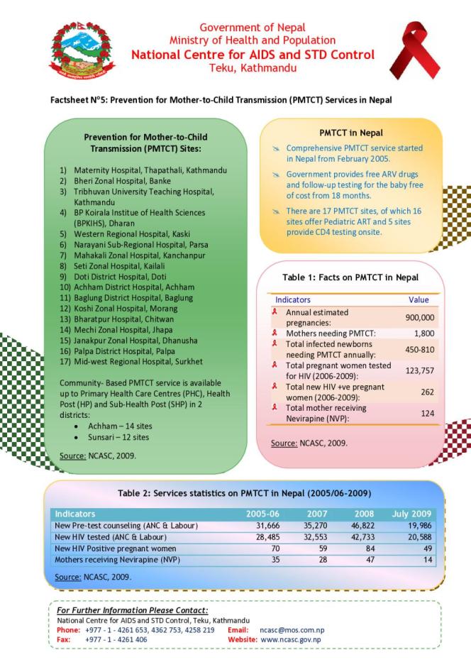 Factsheet 5: Prevention of Mother to Child Transmission (PMTCT) in Nepal (2009)