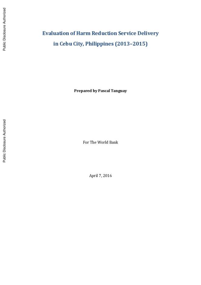 Evaluation of Harm Reduction Service Delivery in Cebu City, Philippines (2013–2015)