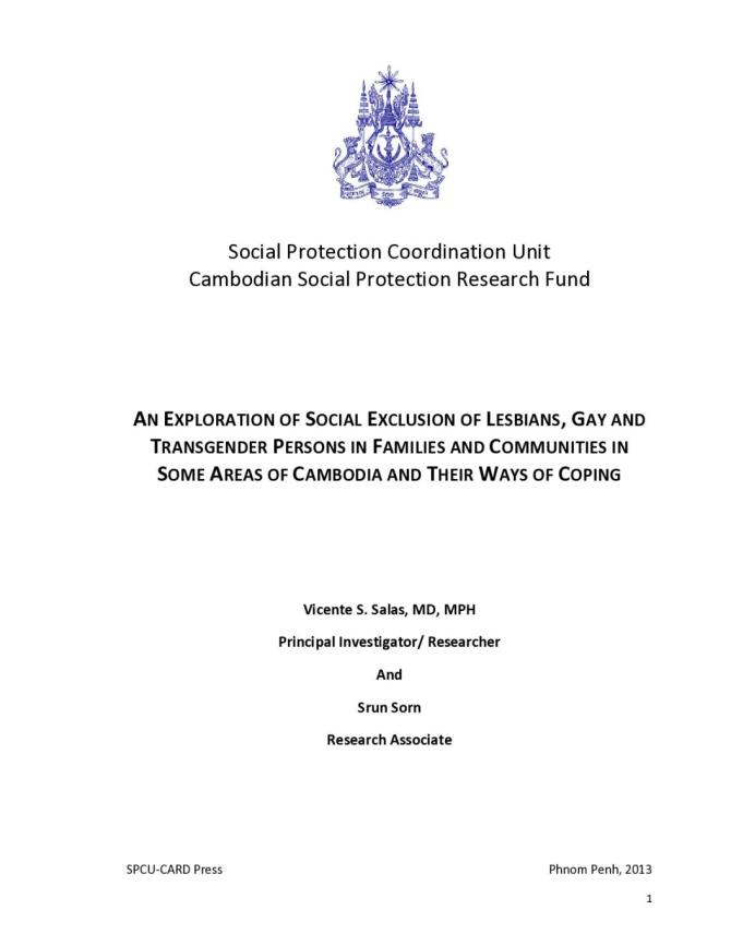 An Exploration of Social Exclusion of Lesbians, Gay and Transgender Persons in Families and Communities in Some Areas of Cambodia and Their Ways of Coping