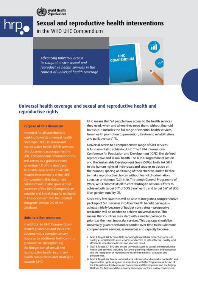 Sexual and Reproductive Health Interventions in the WHO UHC Compendium