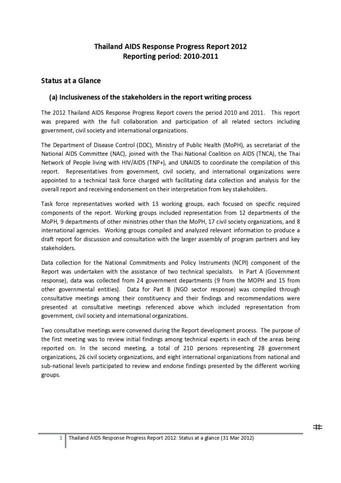 Thailand Global AIDS Response Progress Report 2012