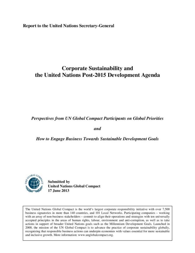 Corporate Sustainability and the United Nations Post-2015 Development Agenda