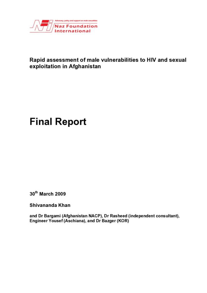Rapid Assessment of Male Vulnerabilities to HIV and Sexual Exploitation in Afghanistan