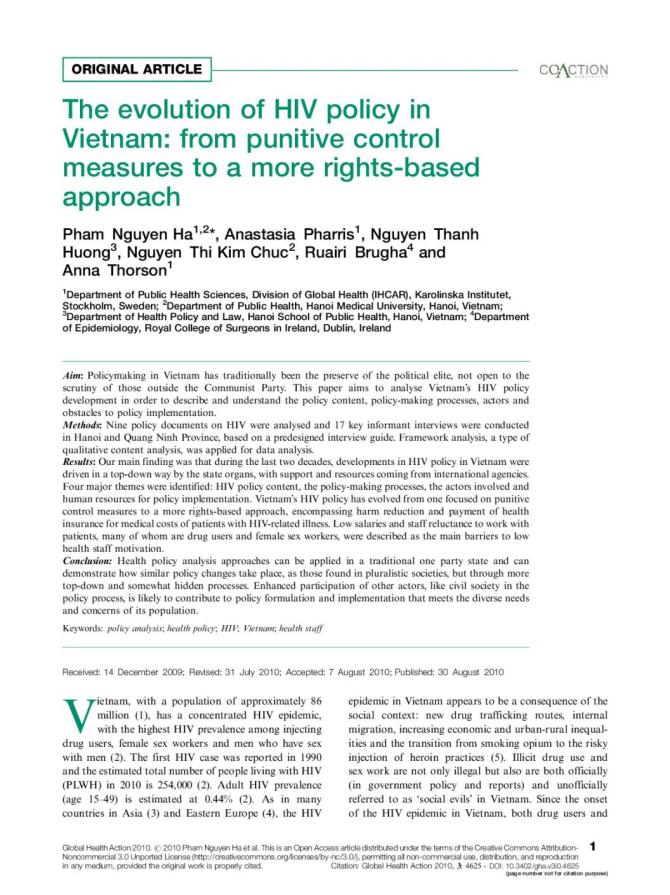 The Evolution of HIV Policy in Vietnam: From Punitive Control Measures to a More Rights-Based Approach