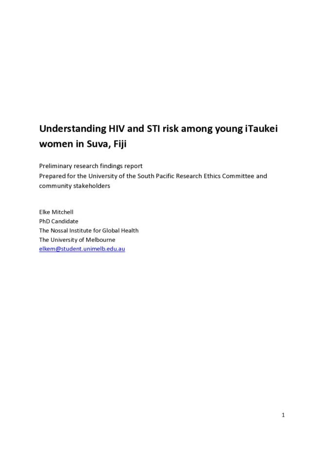 Understanding HIV and STI risk among Young iTaukei Women in Suva, Fiji
