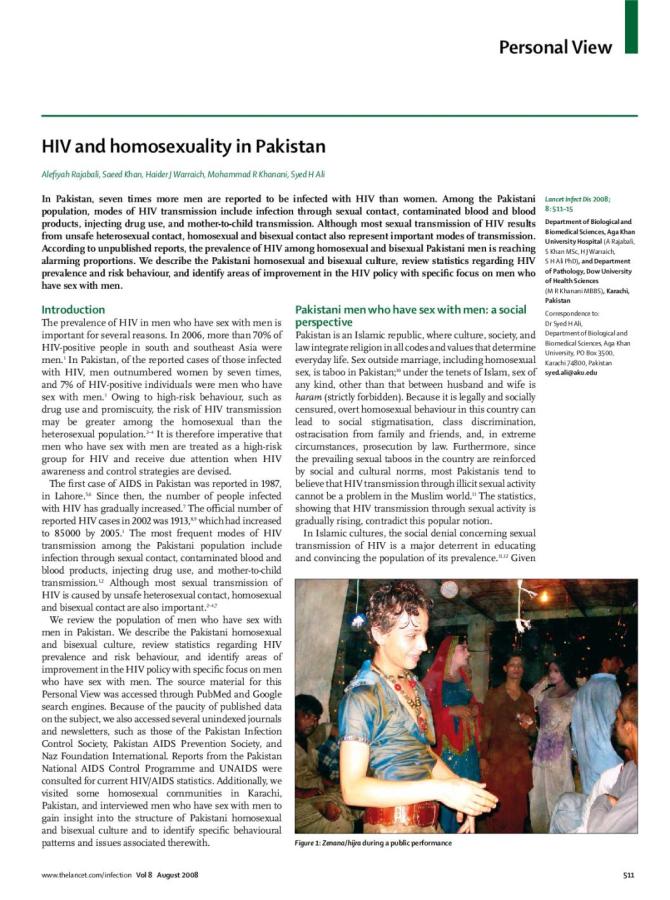 HIV and Homosexuality in Pakistan