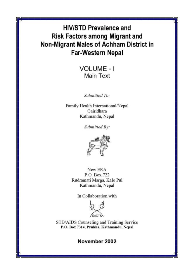 HIV/STD Prevalence and Risk Factors among Migrant and Non-Migrant Males of Achham District in Far-Western Nepal