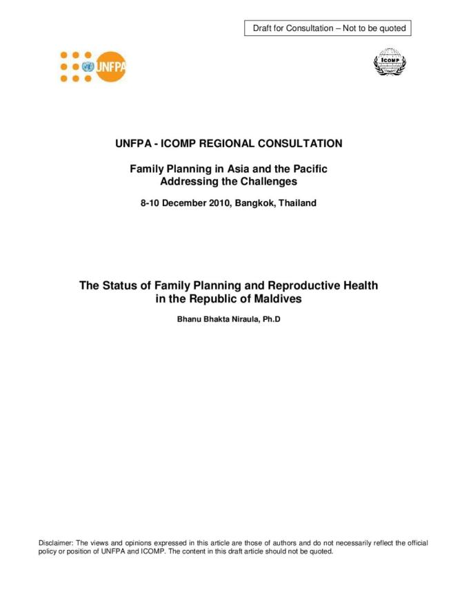 The Status of Family Planning and Reproductive Health in the Republic of Maldives