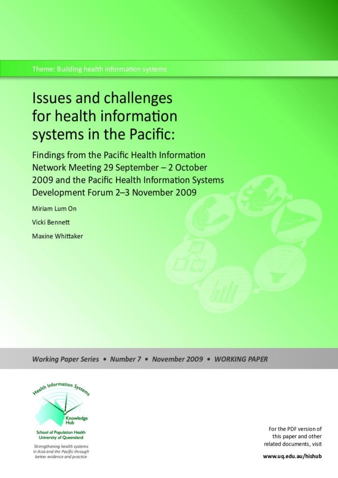 Issues and Challenges for Health Information Systems in the Pacific