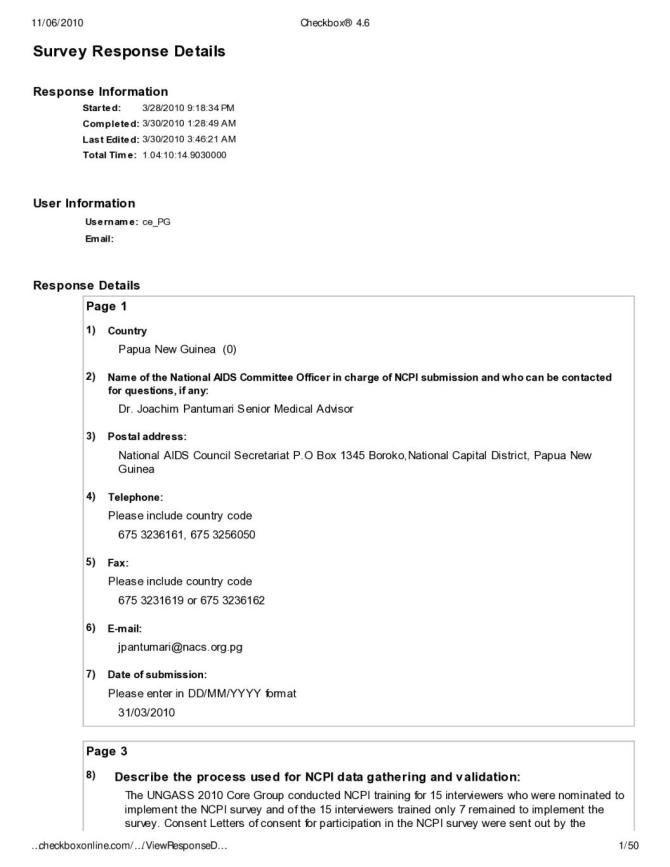 Papua New Guinea National Composite Policy Index 2010