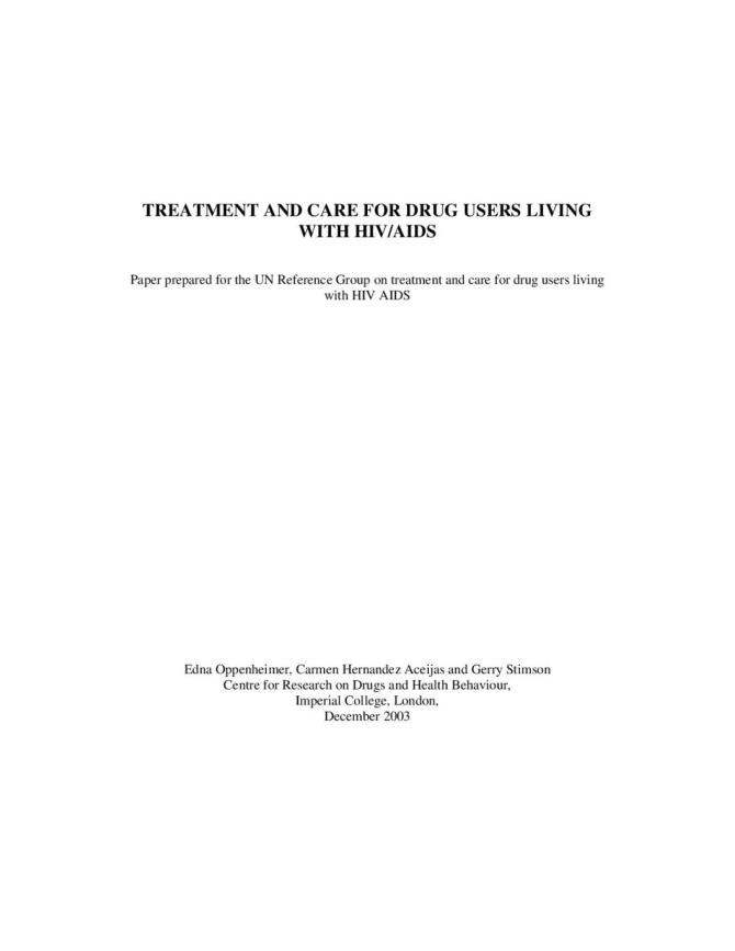 Treatment and Care for Drug Users Living with HIV/AIDS
