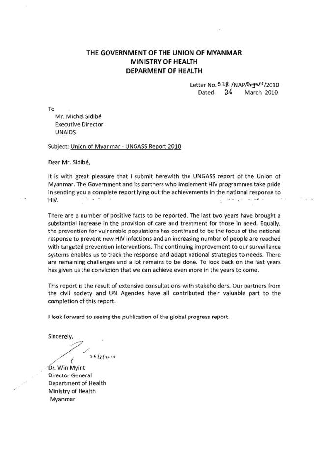 Myanmar: UNGASS Country Progress Report (January 2008-December 2009)