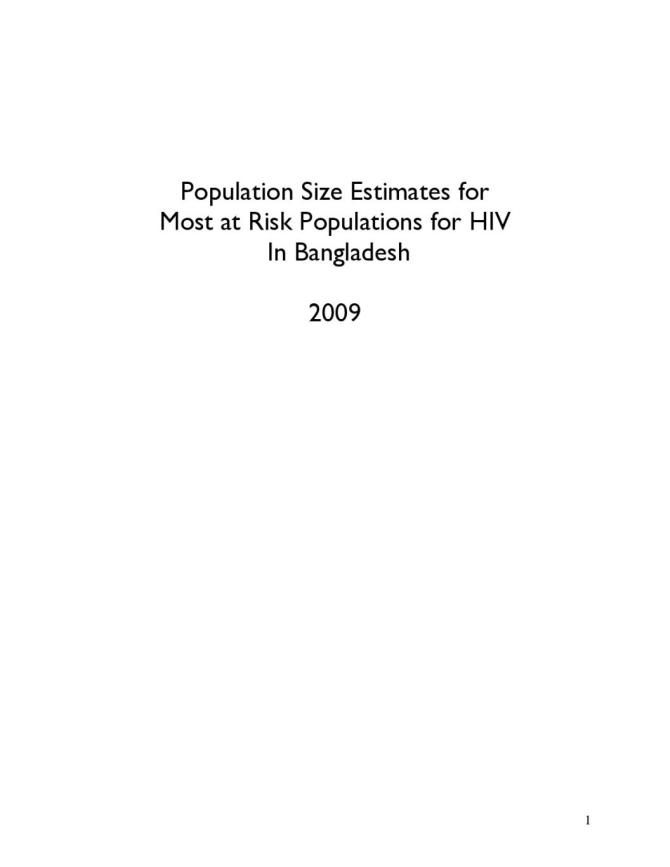 Population Size Estimates for Most at Risk Populations for HIV in Bangladesh 2009