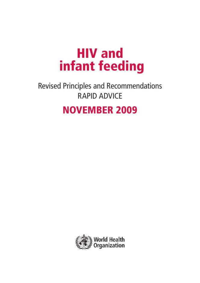 HIV and Infant Feeding: Revised Principles and Recommendations – Rapid Advice