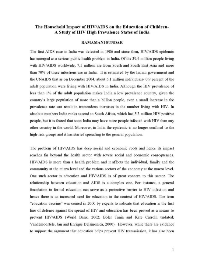 The Household Impact of HIV/AIDS on the Education of Children: A Study of HIV High Prevalence States of India