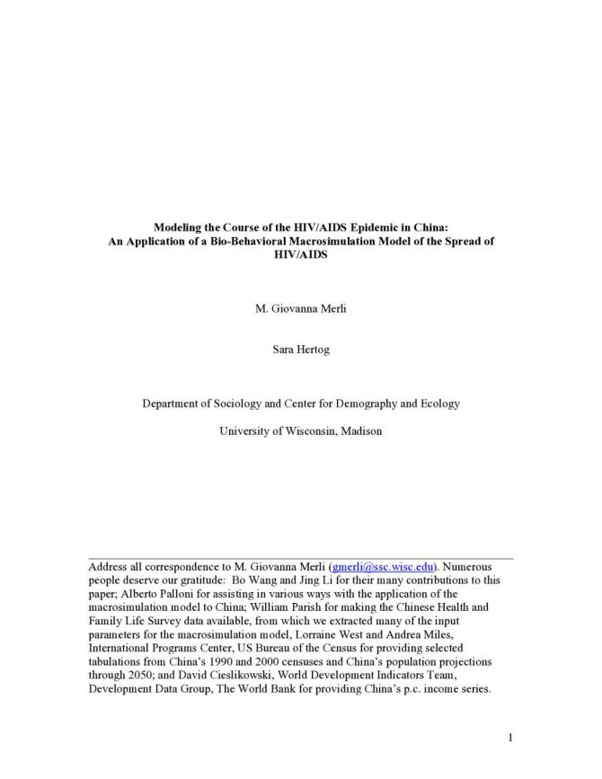 Modeling the Course of the HIV/AIDS Epidemic in China: An Application of a Bio-Behavioral Macrosimulation Model of the Spread of HIV/AIDS