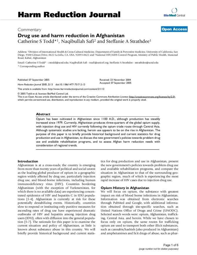 Drug Use and Harm Reduction in Afghanistan