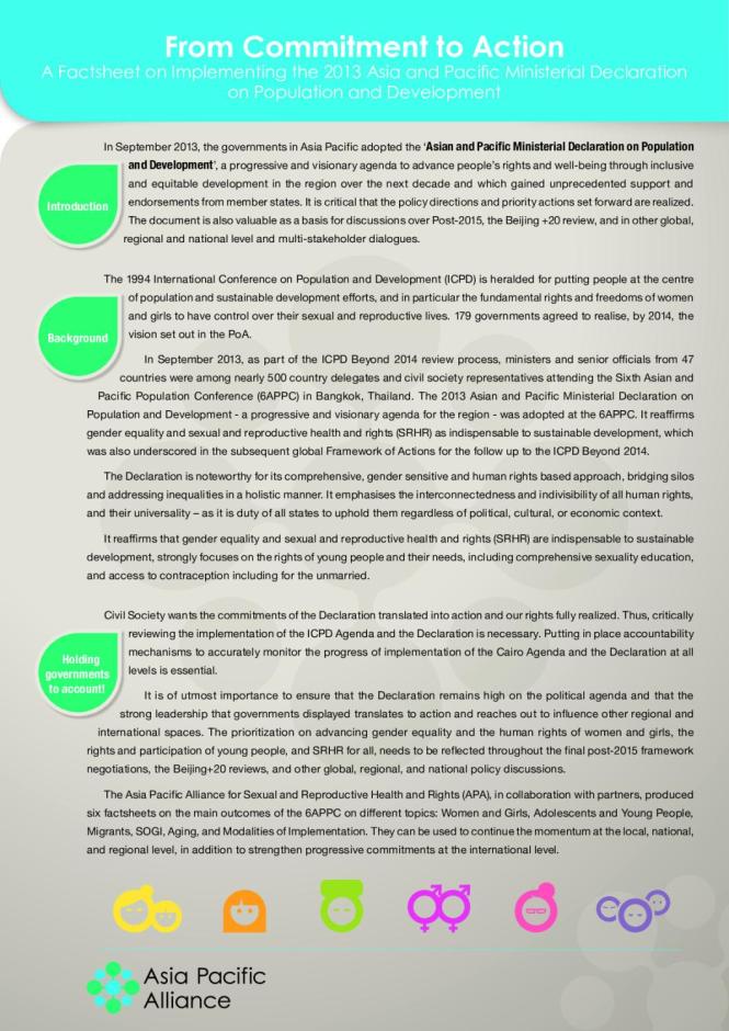 A Factsheet on Implementing the 2013 Asia and Pacific Ministerial Declaration on Population and Development