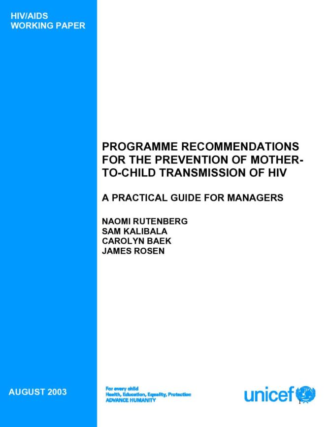 Programme Recommendations for the Prevention of Mother-to-Child Transmission of HIV: A Practical Guide for Managers
