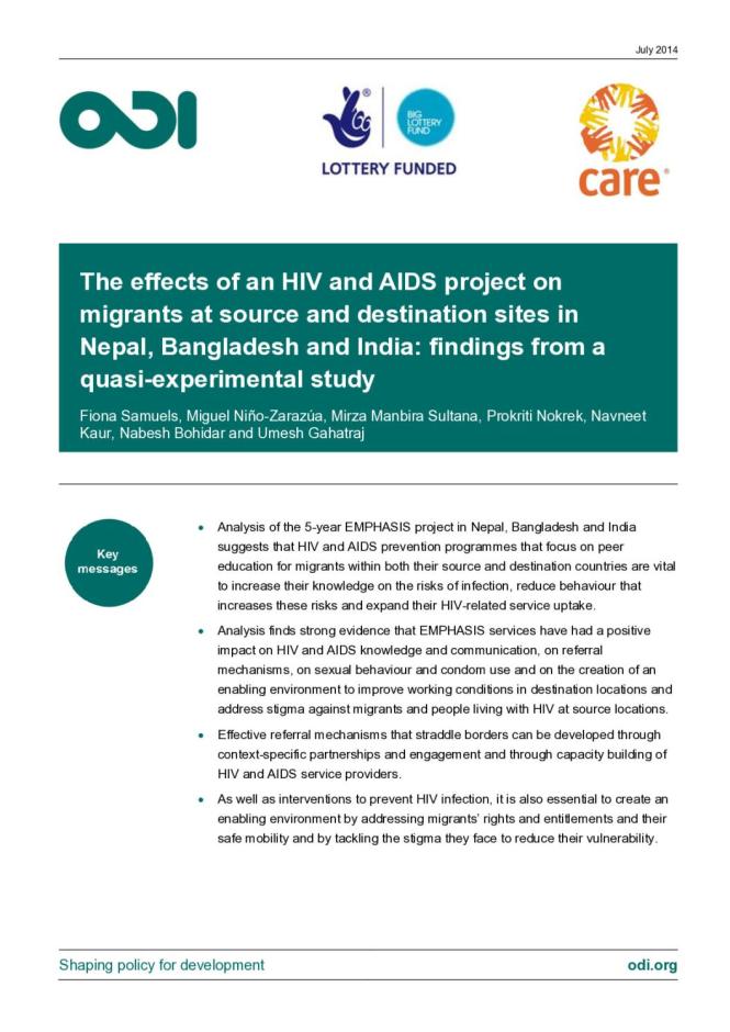 The Effects of an HIV and AIDS Project on Migrants at Source and Destination Sites in Nepal, Bangladesh and India: Findings from a Quasi-experimental Study