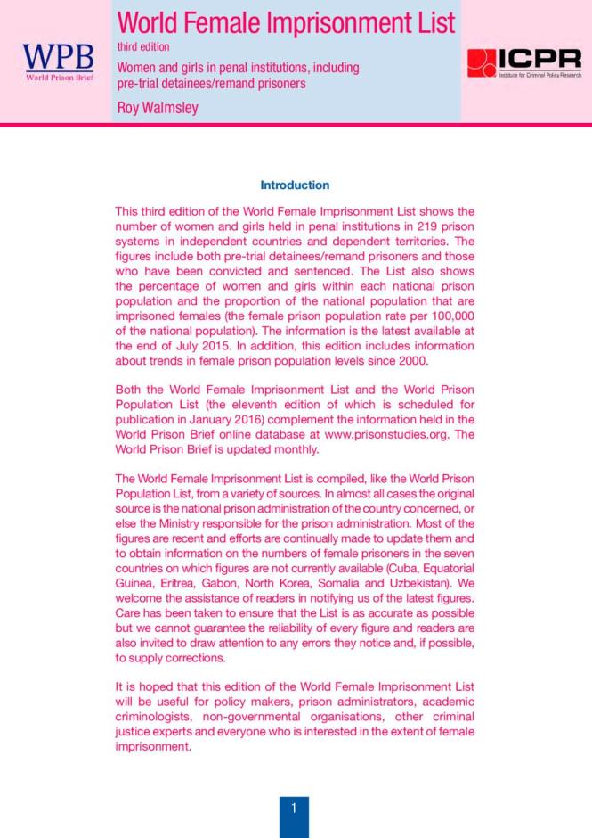 World Female Imprisonment List (Third Edition)