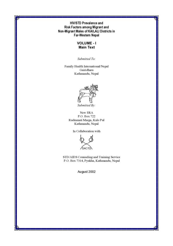 HIV/STD Prevalence and Risk Factors among Migrant and Non-Migrant Males of Kailali District in Far-Western Nepal