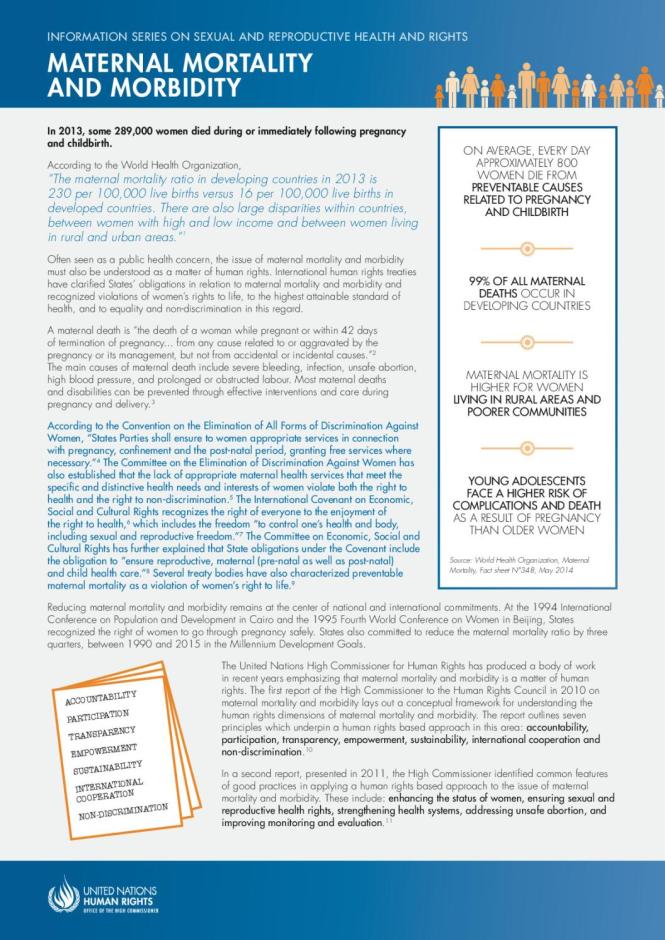 Information Series on Sexual and Reproductive Health and Rights: Maternal Mortality and Morbidity